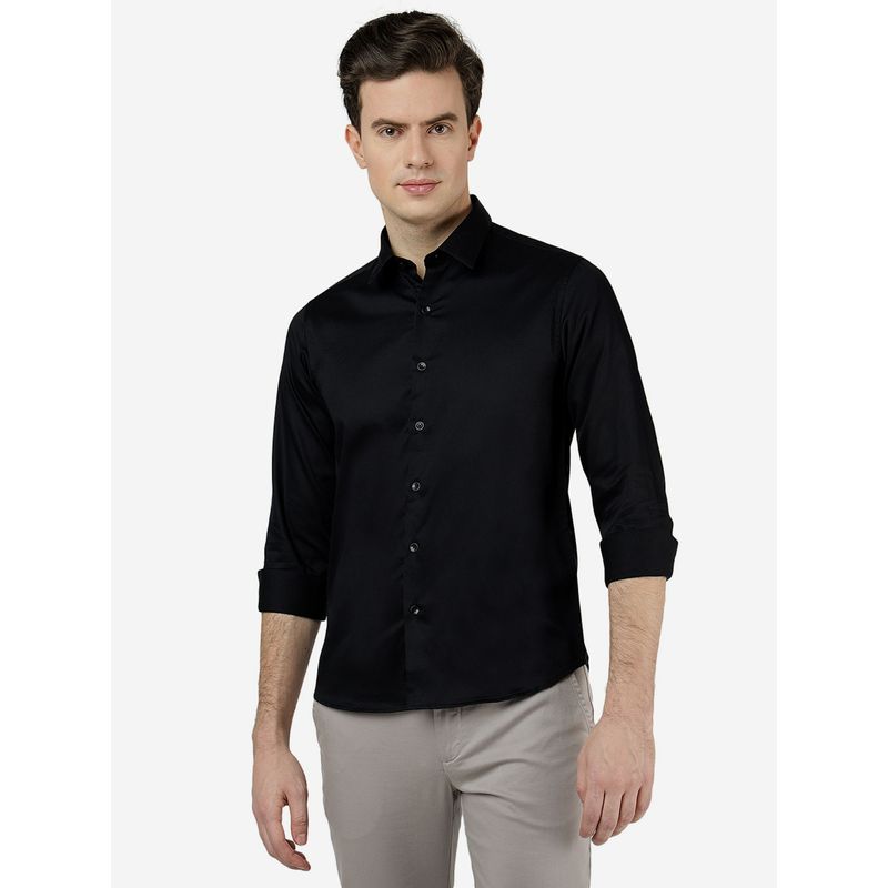 Greenfibre Mens Solid Black Slim Fit Full Sleeve Cutaway Collar Casual Shirt (40)