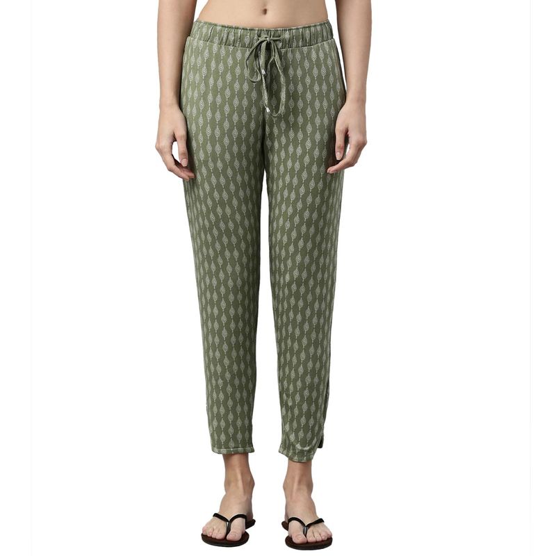 Enamor Essentials Womens E048-Mid Rise 7-8th Relaxed fit Lounge Pants Green (L)