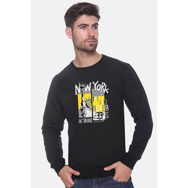 Obaan Mens Black Full Sleeves Printed Round Neck Sweatshirt (M)