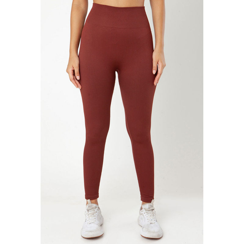 The Fit Theory Burgundy Seamless High-Waist Stretchable Leggings (S)