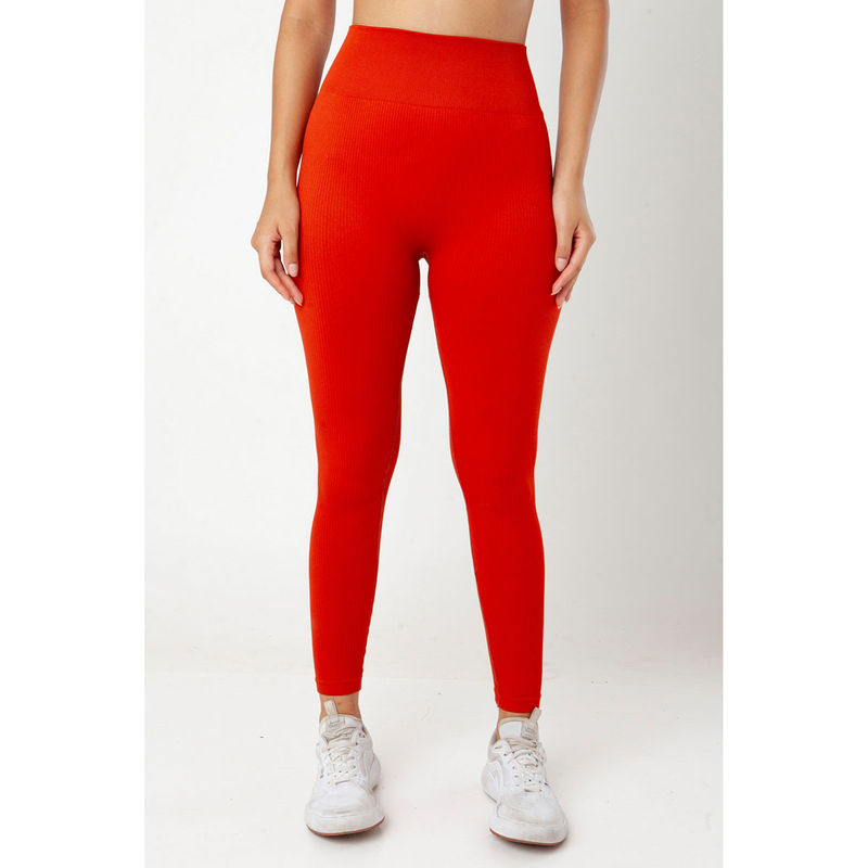 The Fit Theory Orange Seamless High-Waist Stretchable Leggings (S)