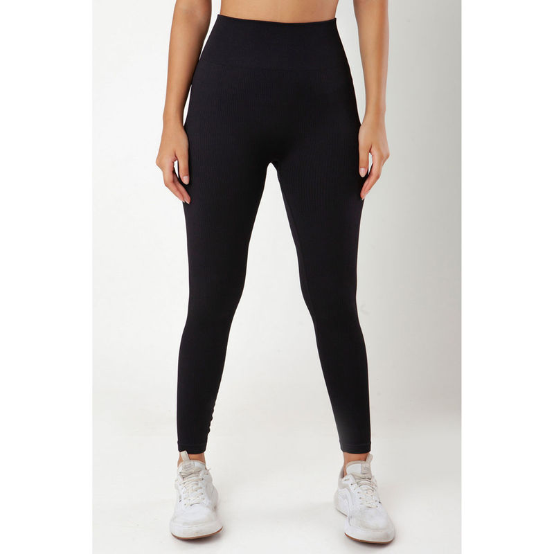 The Fit Theory Black Seamless High-Waist Stretchable Leggings (2XL)