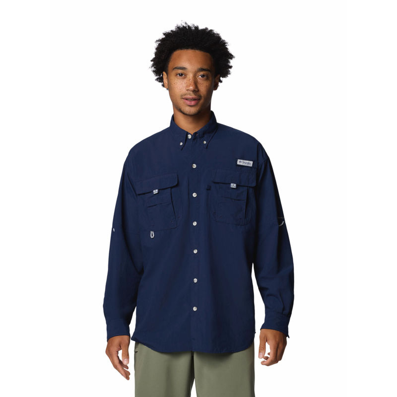Columbia Navy Blue Solid Regular Fit Shirt (L)