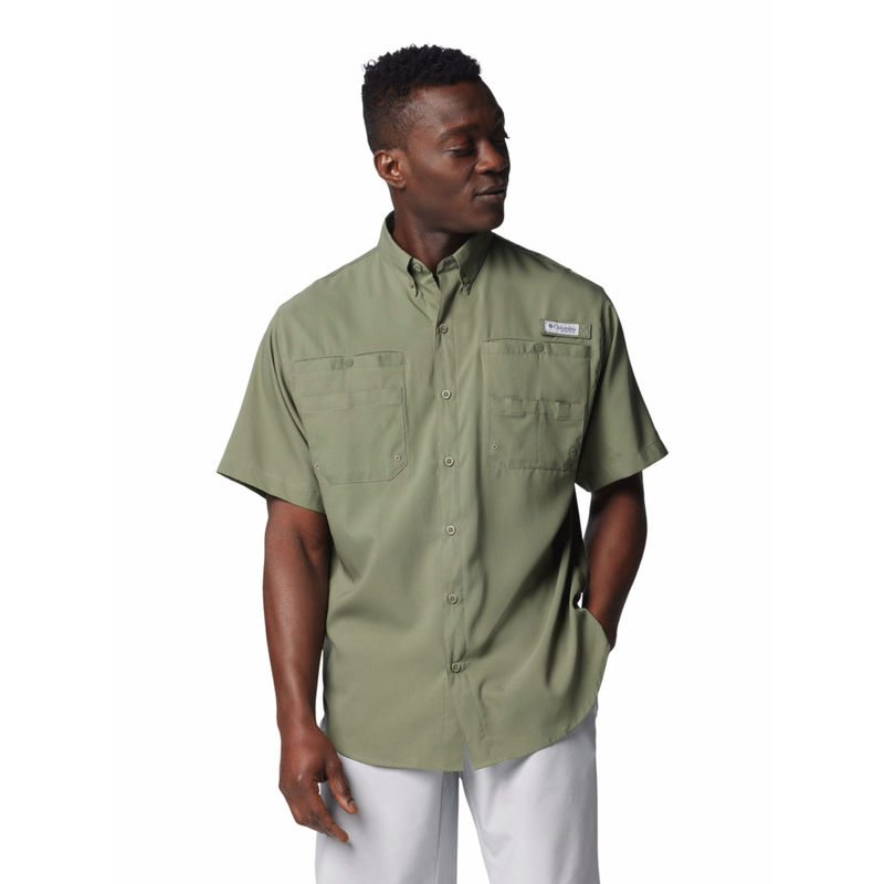 Columbia Olive Solid Regular Fit Shirt (M)