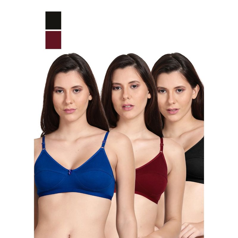 Shyaway Shyle Non Padded Seamed Everyday Bra Multicolor (Pack of 3) (32B)