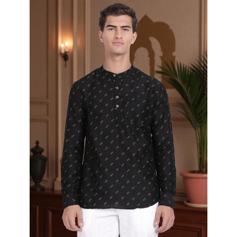Kryptic Cryptic Men Viscose Rayon Printed Black Short Kurta (S)