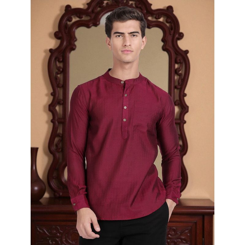 Kryptic Cryptic Men Cotton Dobby Burgundy Short Kurta (S)