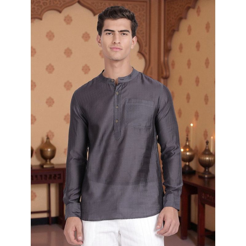 Kryptic Cryptic Men Cotton Dobby Grey Short Kurta (S)
