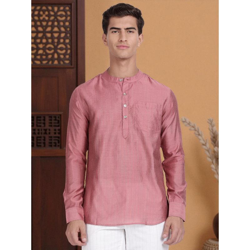 Kryptic Cryptic Men Cotton Multi Colour Stripe Pink Short Kurta (XL)