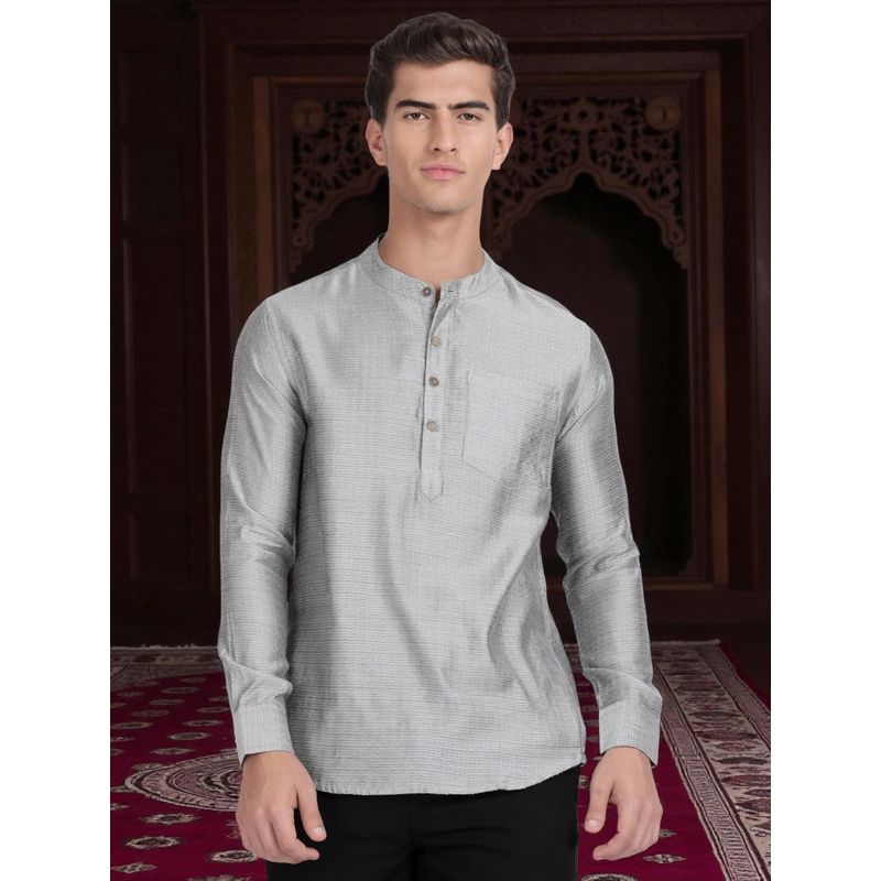Kryptic Cryptic Men Cotton Dobby Grey Short Kurta (S)