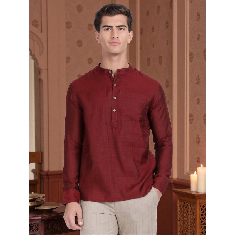 Kryptic Cryptic Men Cotton Dobby Maroon Short Kurta (S)