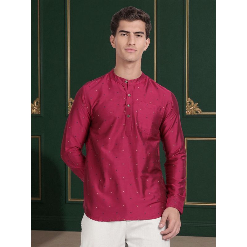 Kryptic Cryptic Men Viscose Rayon Printed Burgundy Short Kurta (S)
