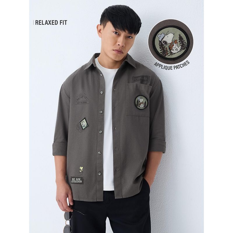 The Souled Store Men Grey Printed Relaxed Shirt (M)