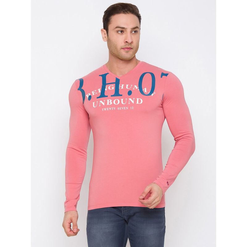 Being Human Men Printed Pink T-Shirt (S)