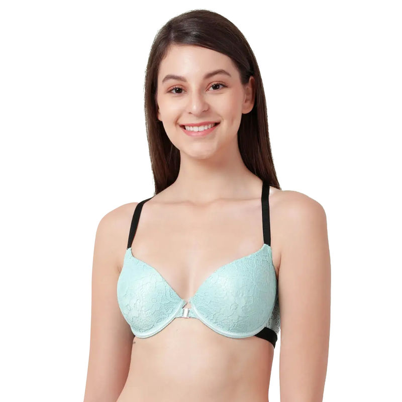 Shyaway Susie Demi-Coverage Under wired Front Open Pushup Padded Bra - Green (32C)