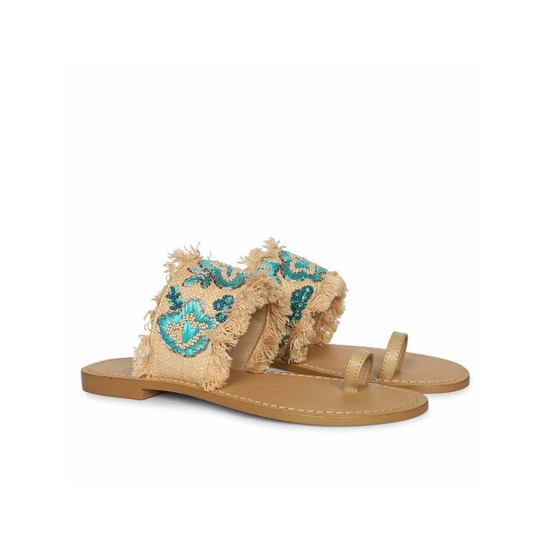 Saint G Women Turquoise Leather Flats (UK 3)
