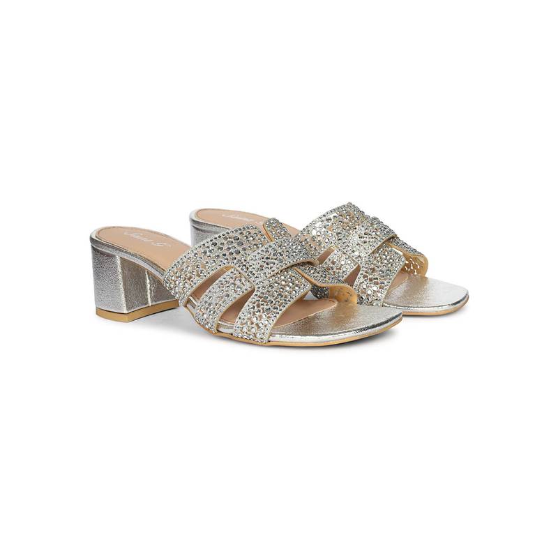 Saint G Women Silver Leather Block Heels (UK 3)