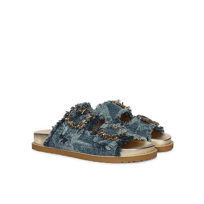 Saint G Women Navy Blue Denim Sandals (UK 3)