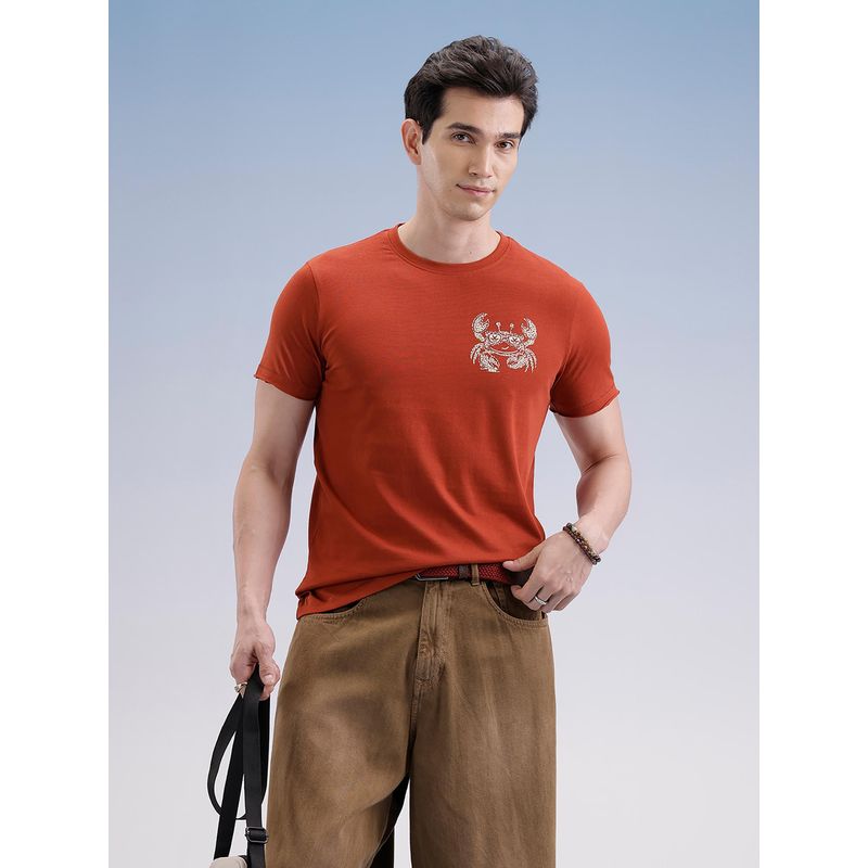 WROGN Slim Fit Classic Placement Printed T-Shirt Rust (M)