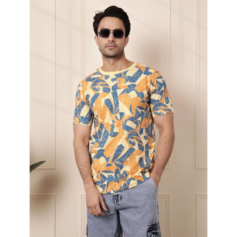 WROGN Distressed Aop Slim Fit T-Shirt Yellow (S)