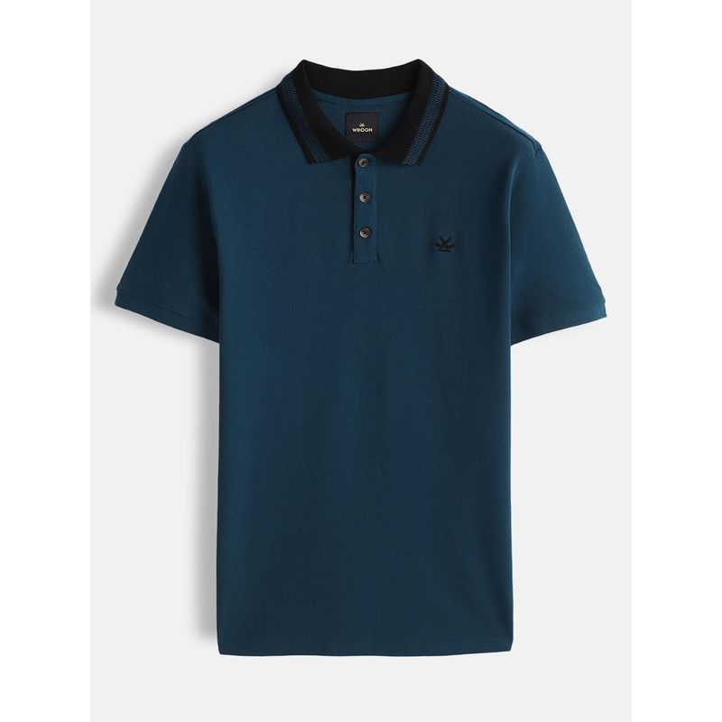 WROGN Jacquard Collar Pique Polo T-Shirt Teal (L)