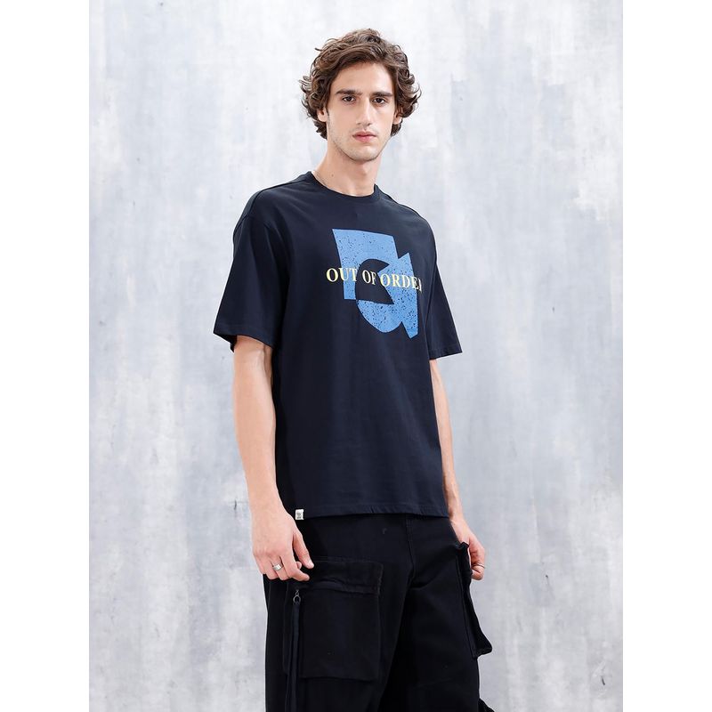 WROGN Distressed Effect Printed Graphic T-Shirt for Mens Navy Blue (S)