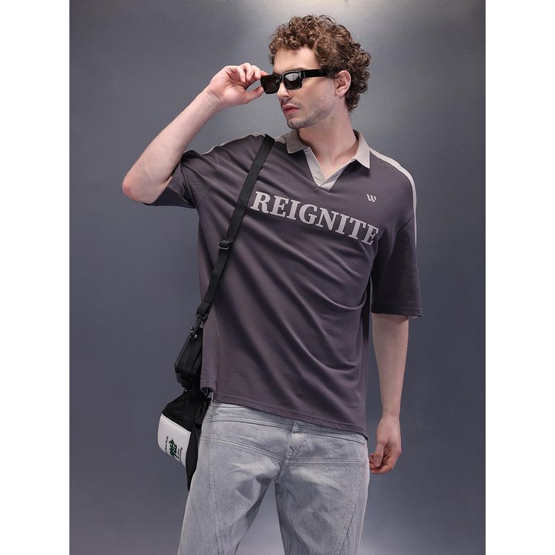 WROGN Retro Look Jhonny Collar Polo with Hd Print Charcoal (M)