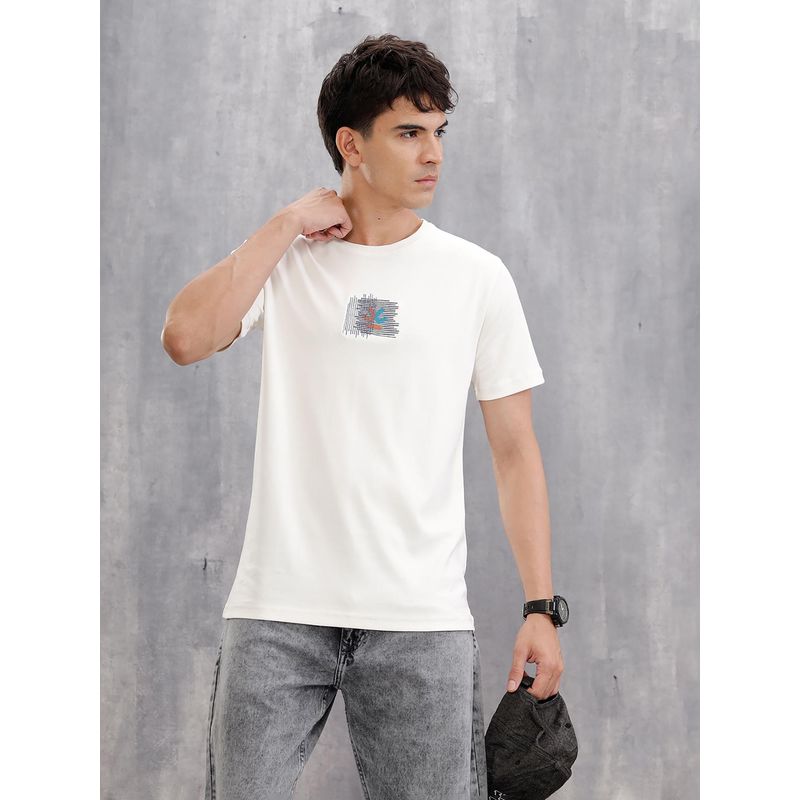 WROGN Gold Finish Interlock T-Shirt With Embroidery On Chest White (L)