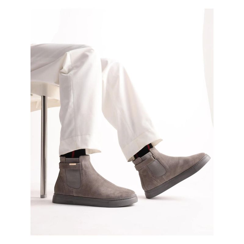 Rare Rabbit Men Berus Grey Suede Lace-Up Closure Chelsea Boots (UK 7)