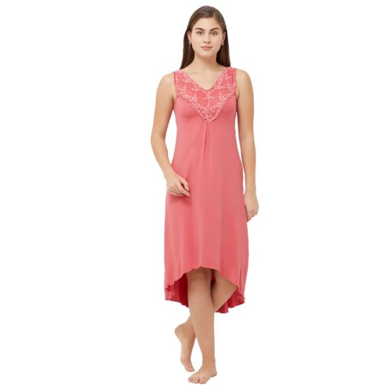SOIE Women's Viscose Spandex Knee Length Fluid Nightgown - Pink (XL)