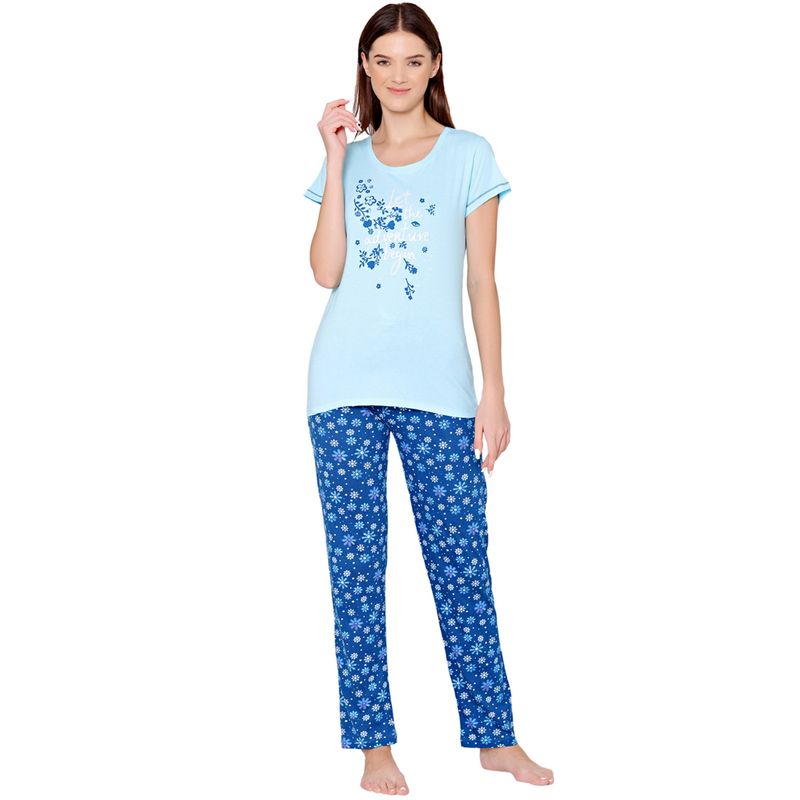 Bodycare Womens Combed Cotton T-Shirt & Pyjama BSLS11005 Blue (Set of 2) (XL)