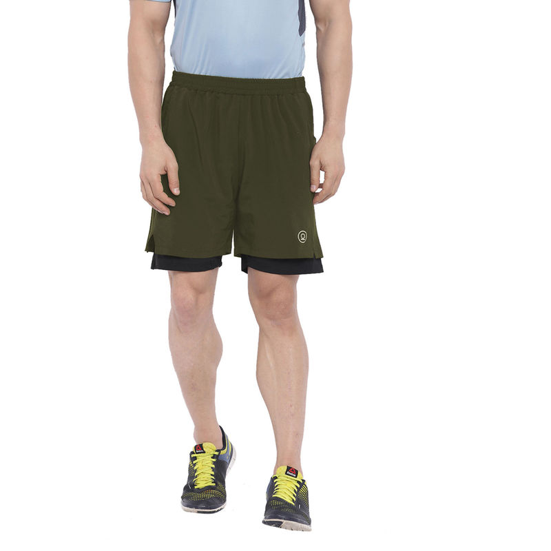 CHKOKKO Olive Men Double Layer Gym Shorts (S)