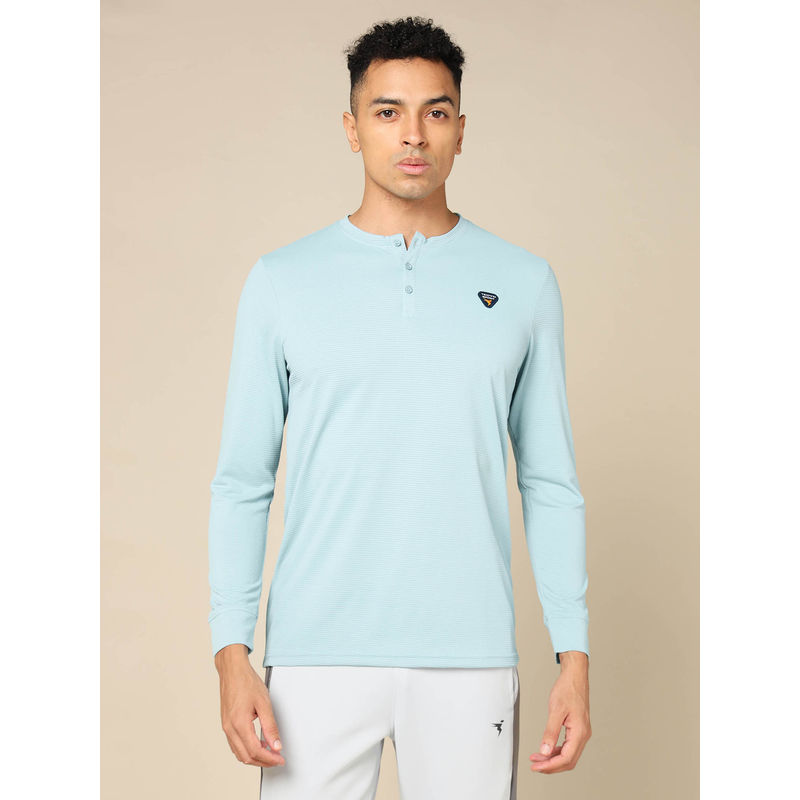 Technosport Men Blue Slim Fit Ribbed Henley Neck Sports T-shirt (XL)