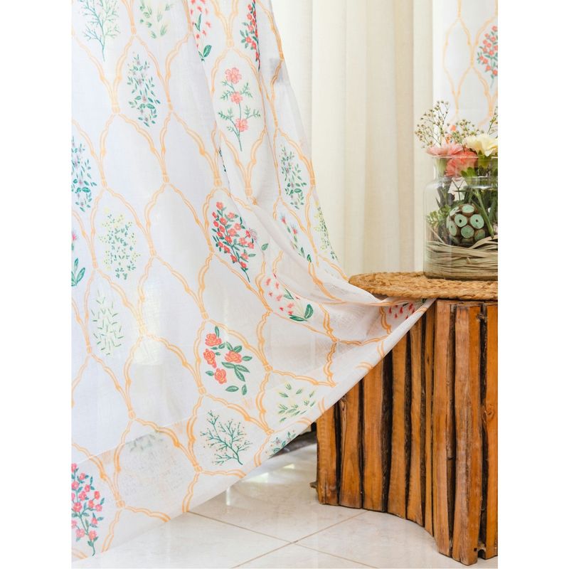 Urban Space Printed Sheer Linen Curtains for Window - Floral Symphony (Pack of 2) (5x4 feet)