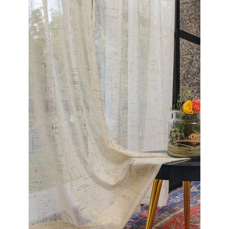 Urban Space Gold Foil Sheer Curtains for Window - Sparkle Butter Cream (Pack of 2) (5x4 feet)