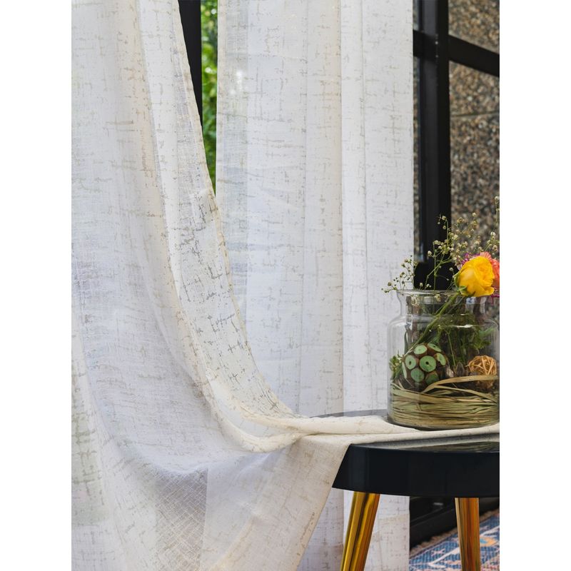 Urban Space Gold Foil Sheer Curtains for Window - Sparkle White (Pack of 2) (5x4 feet)