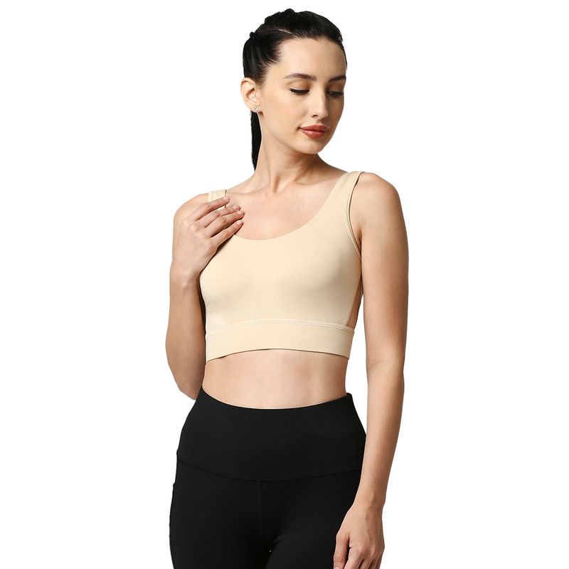 SOIE Medium Impact Non Padded Non Wired Long Line Sports Bra-Nude (S)