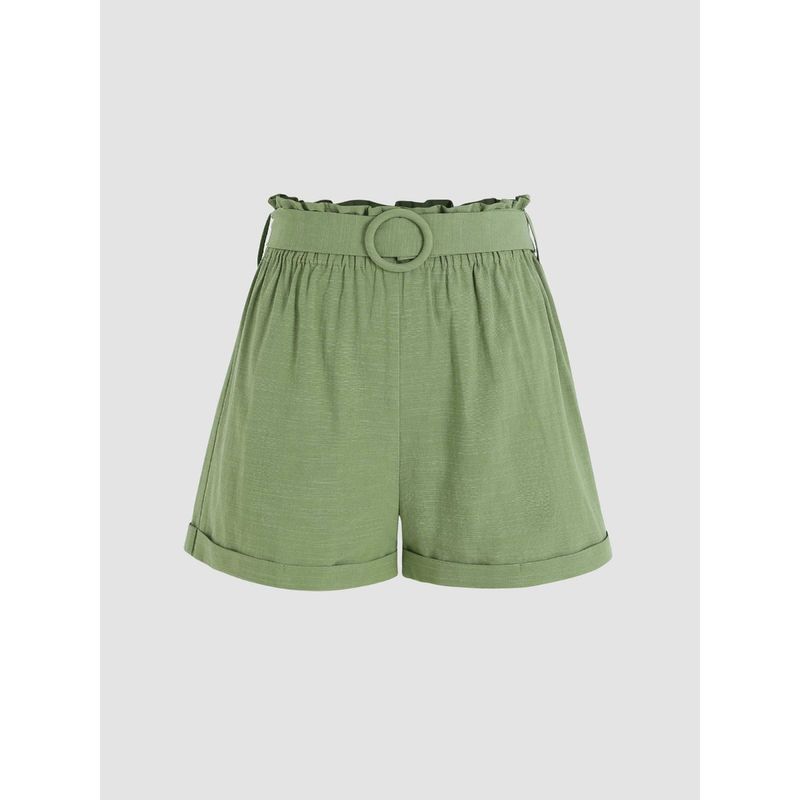 Cider Solid Ruffle Elastic Waist Shorts With Belt (Set of 2) (M)