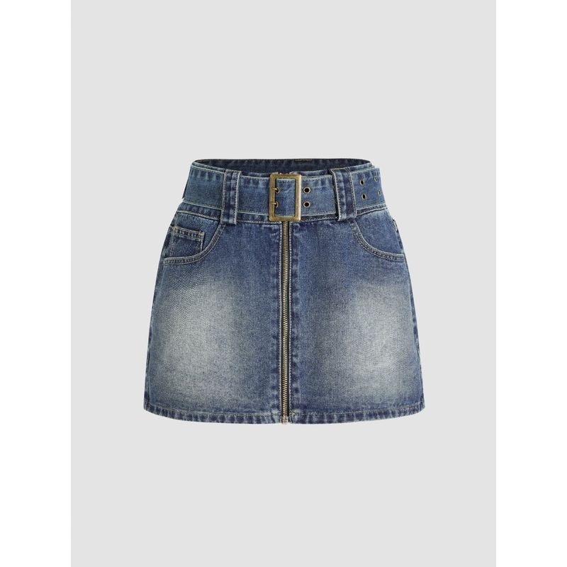 Buy Cider Denim Zip Up Belted Mini Skirt (Set of 2) Online