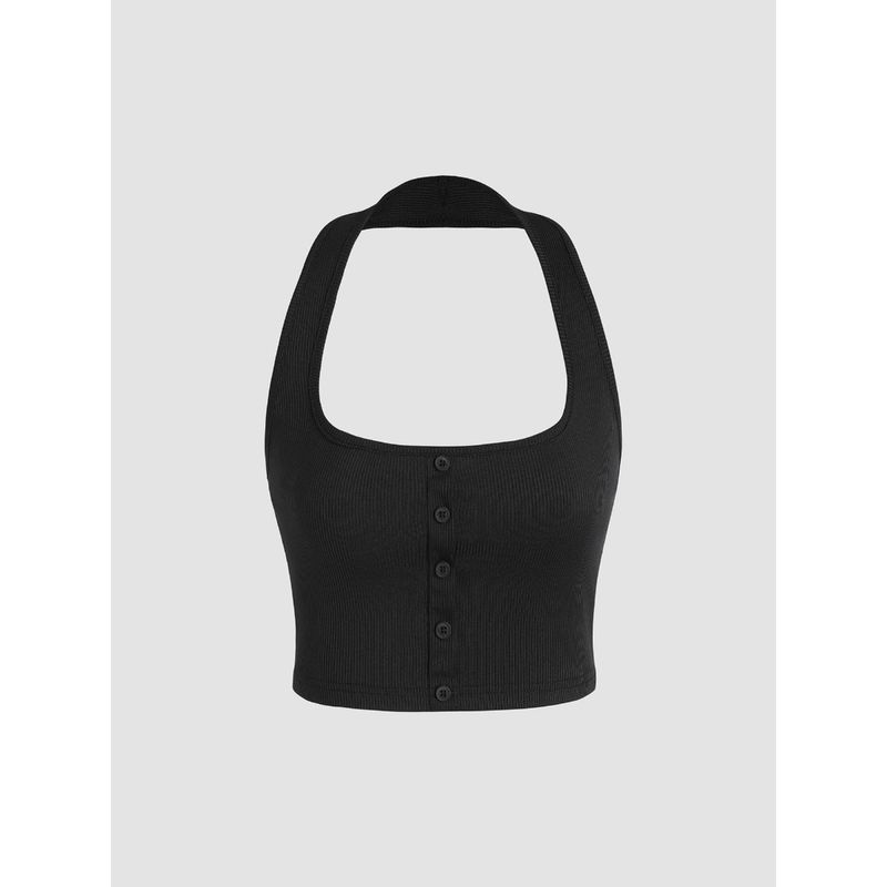 Cider Button Up Halter Crop Top (S)