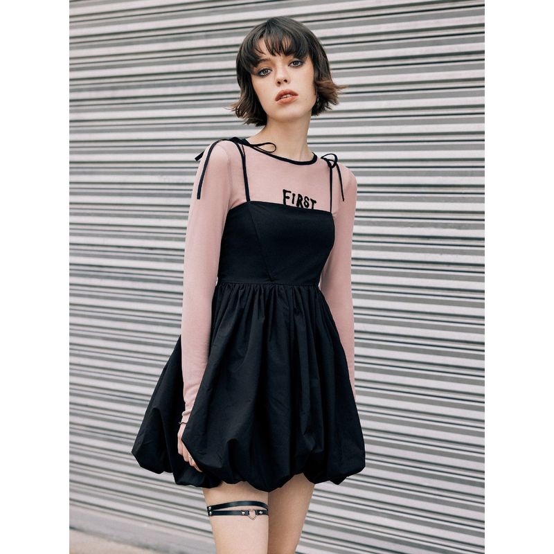 Cider Solid Ruffle Knotted Mini Dress (S)