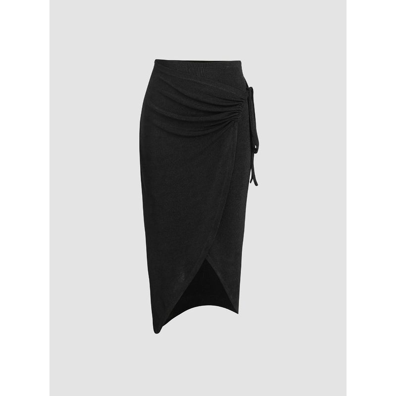 Cider Solid Drawstring Asymmetrical Hem Knit Maxi Skirt (S)