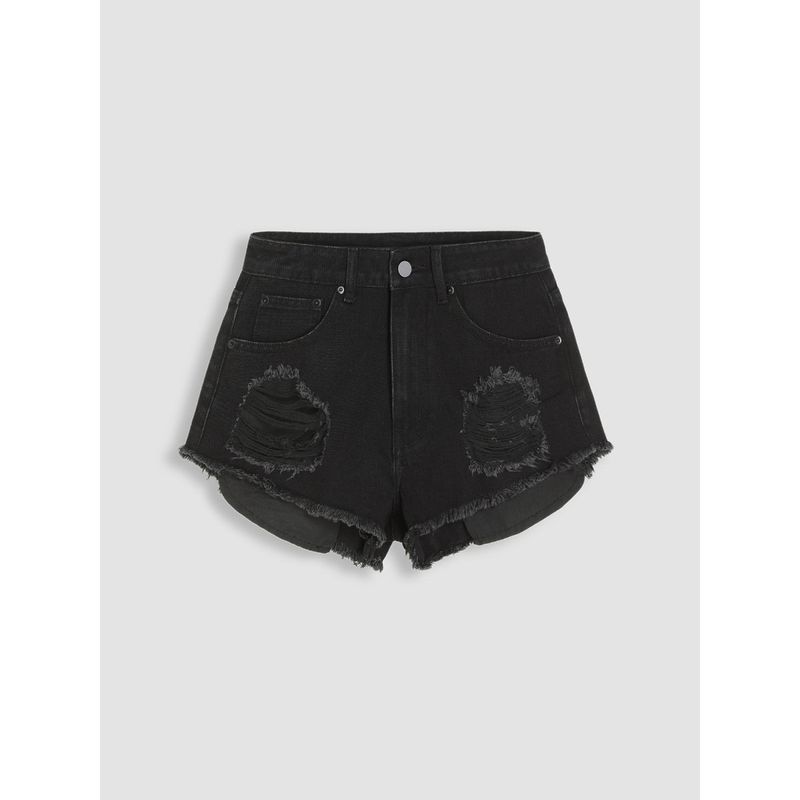 Cider Denim Solid Raw Hem Ripped Shorts (L)