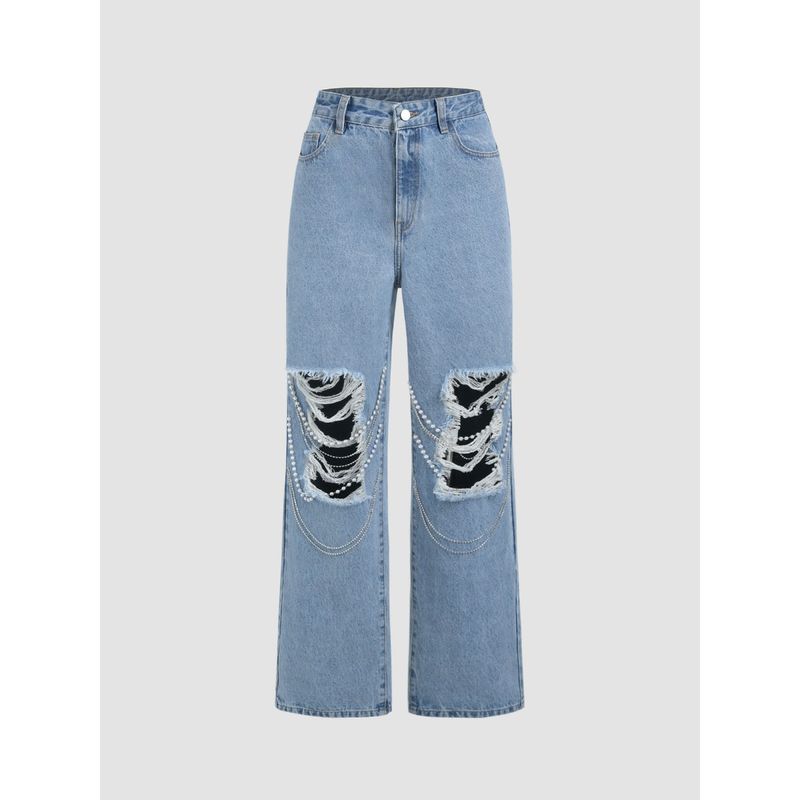 Cider Denim Ripped Chain Straight Leg Jeans (M)
