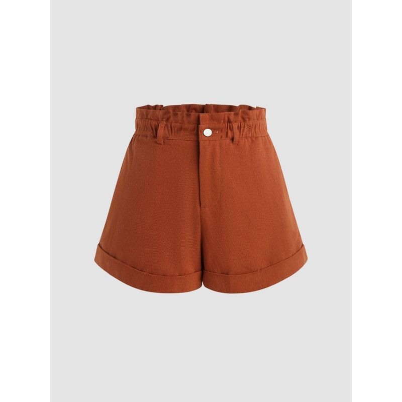 Cider High Waist Roll Hem Button Shorts (S)