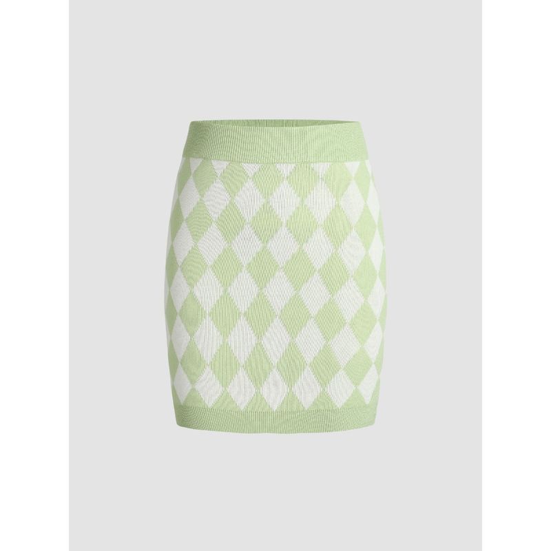 Cider Green Argyle Print Knit Skirt (L)