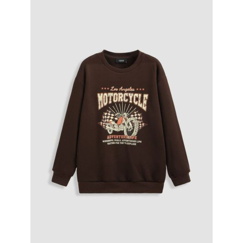 Cider Terry Round Neckline Motorcycle Graphic Sweatshirt (S)