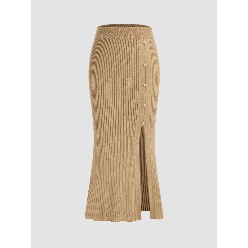 Cider Knit Mid Waist Button Split Maxi Skirt (Set of 2) (M)