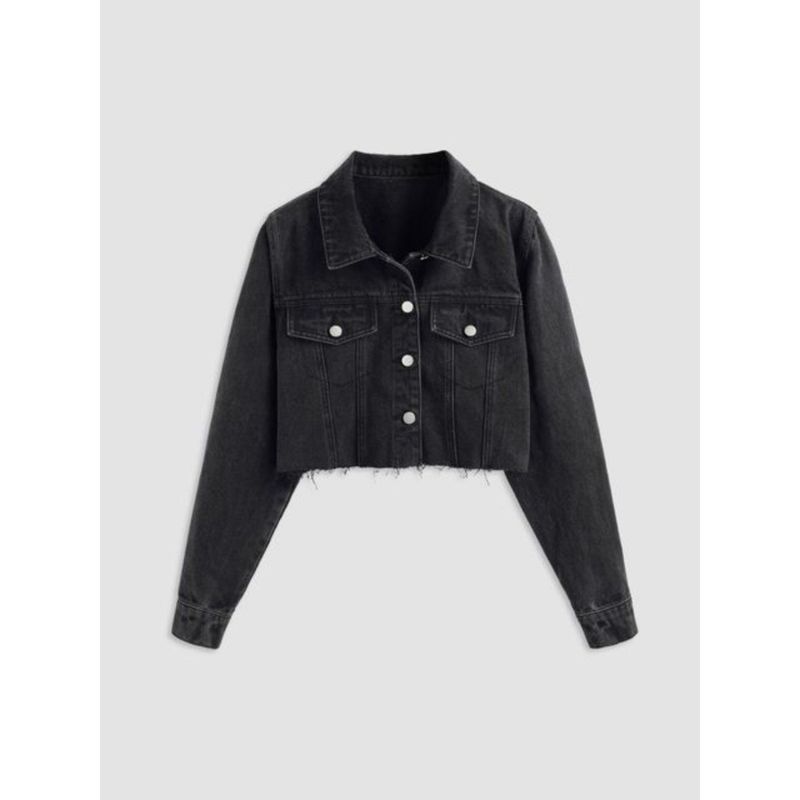 Cider Denim Collar Solid Button Jacket (L)