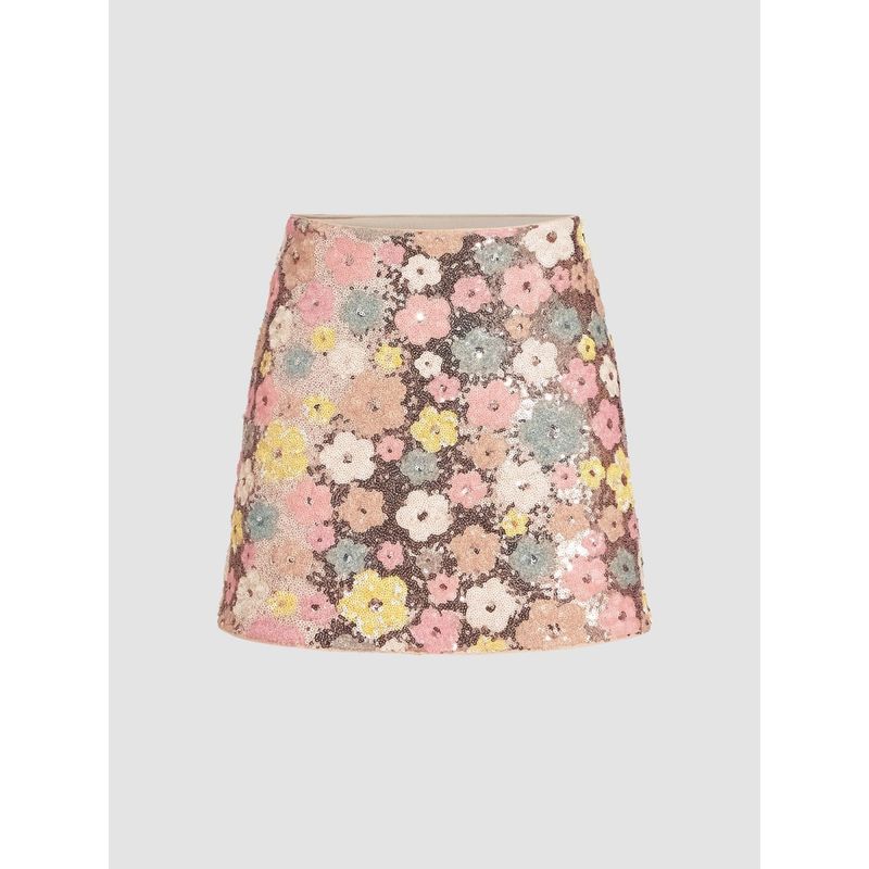 Cider Sequins Floral Mini Skirt (S)
